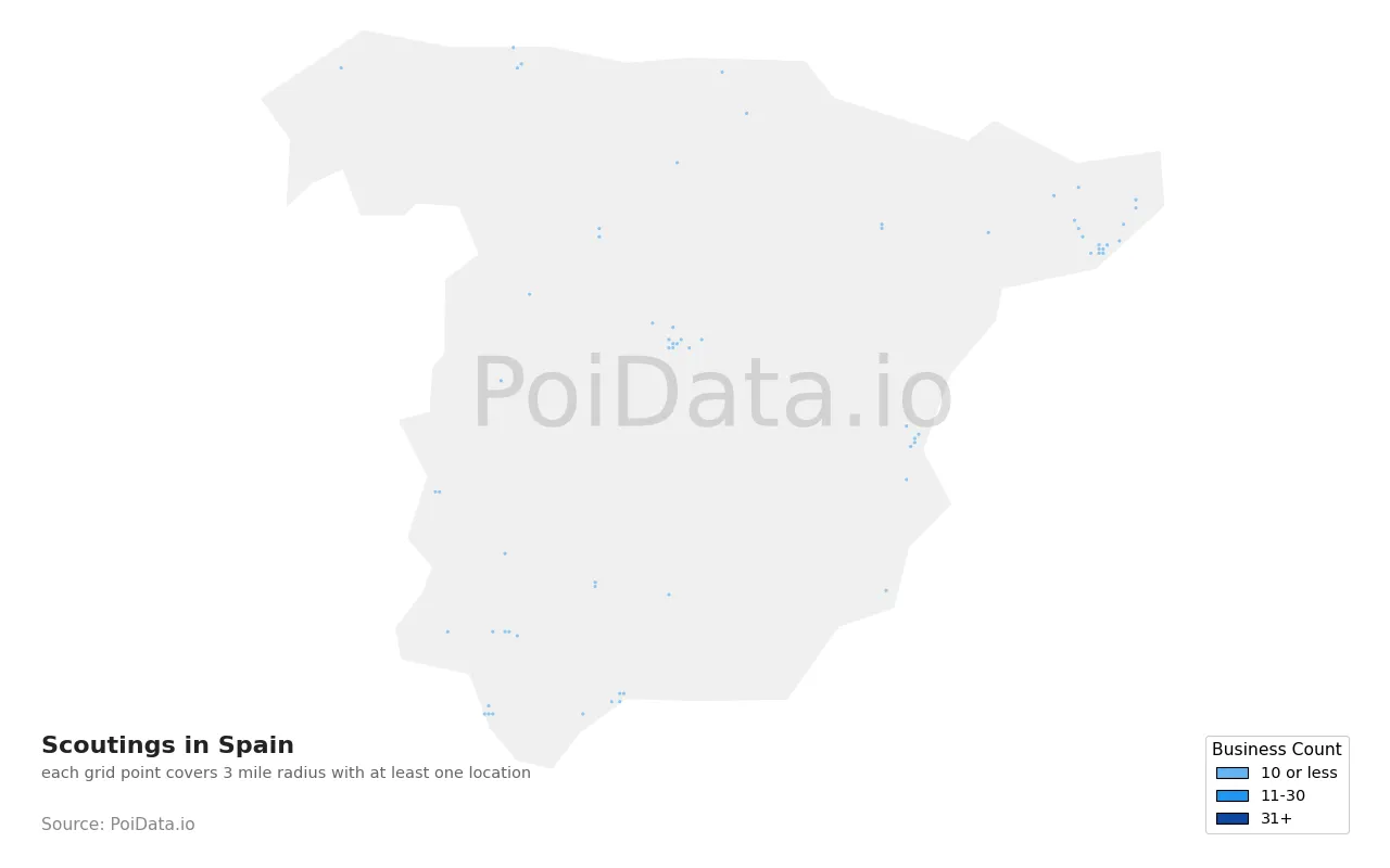 Scouting density map for Spain