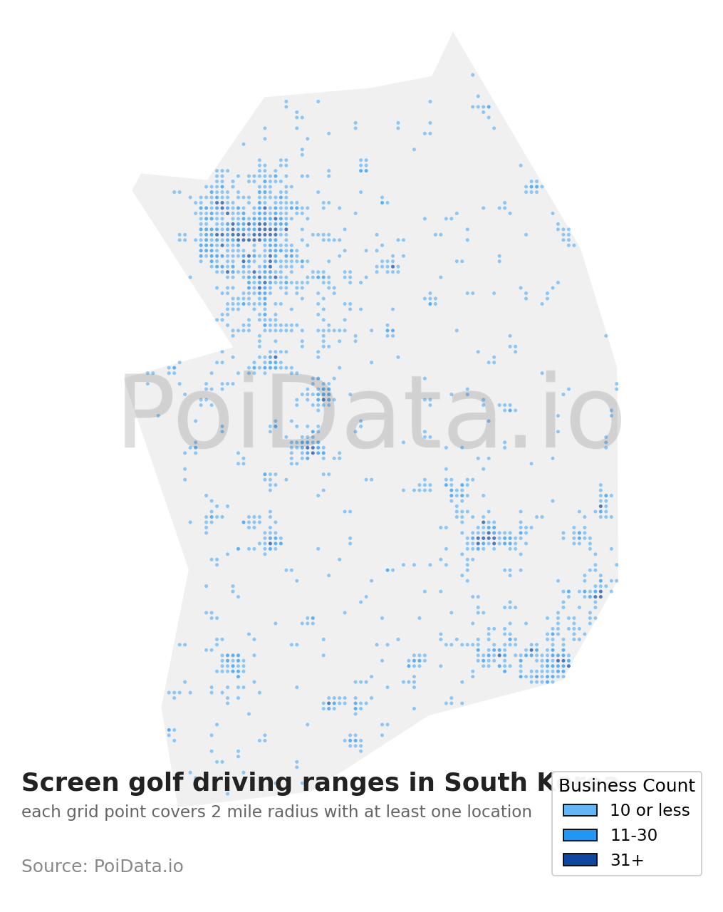 Screen golf driving range density map for South Korea