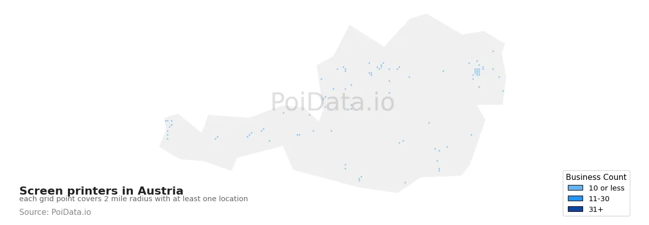 Screen printer density map for Austria