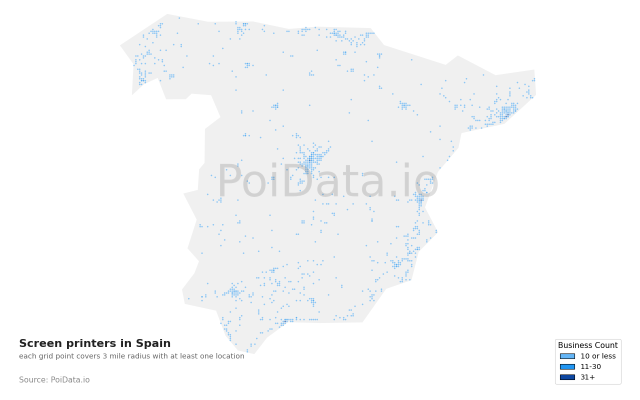 Screen printer density map for Spain