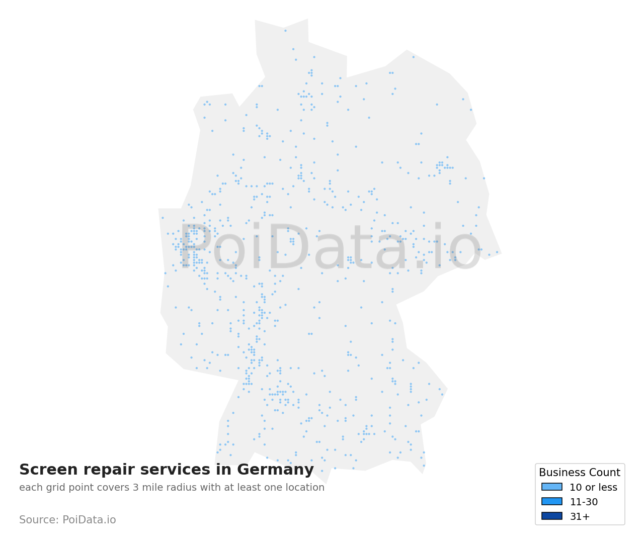 Screen repair service density map for Germany