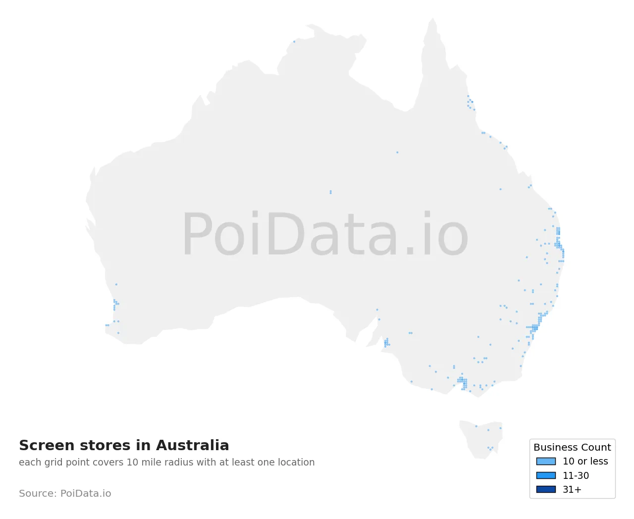 Screen store density map for Australia