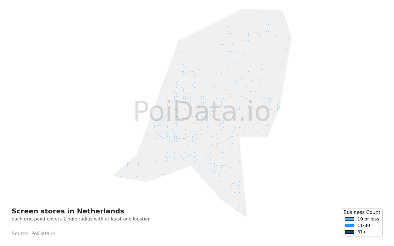 Screen store density map for Netherlands