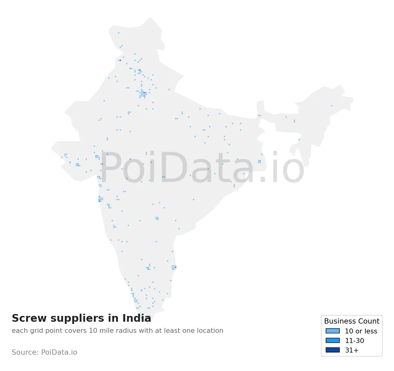 Screw supplier density map for India