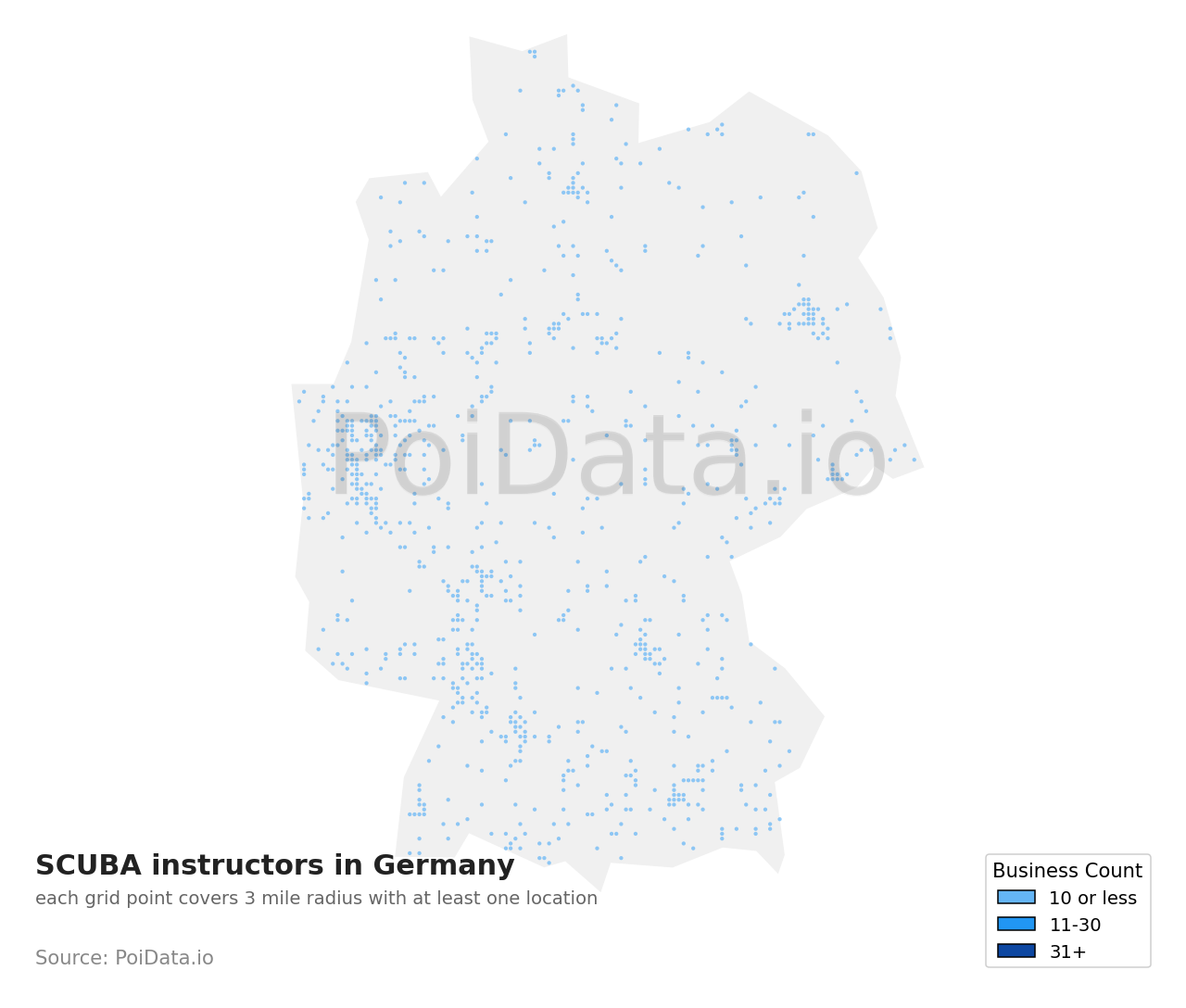 SCUBA instructor density map for Germany