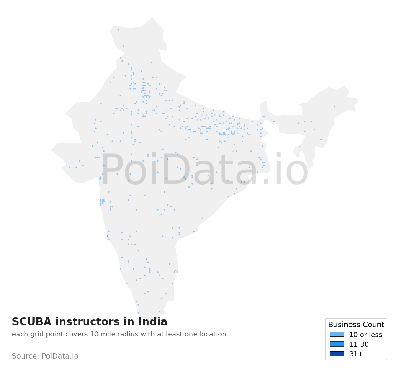 SCUBA instructor density map for India
