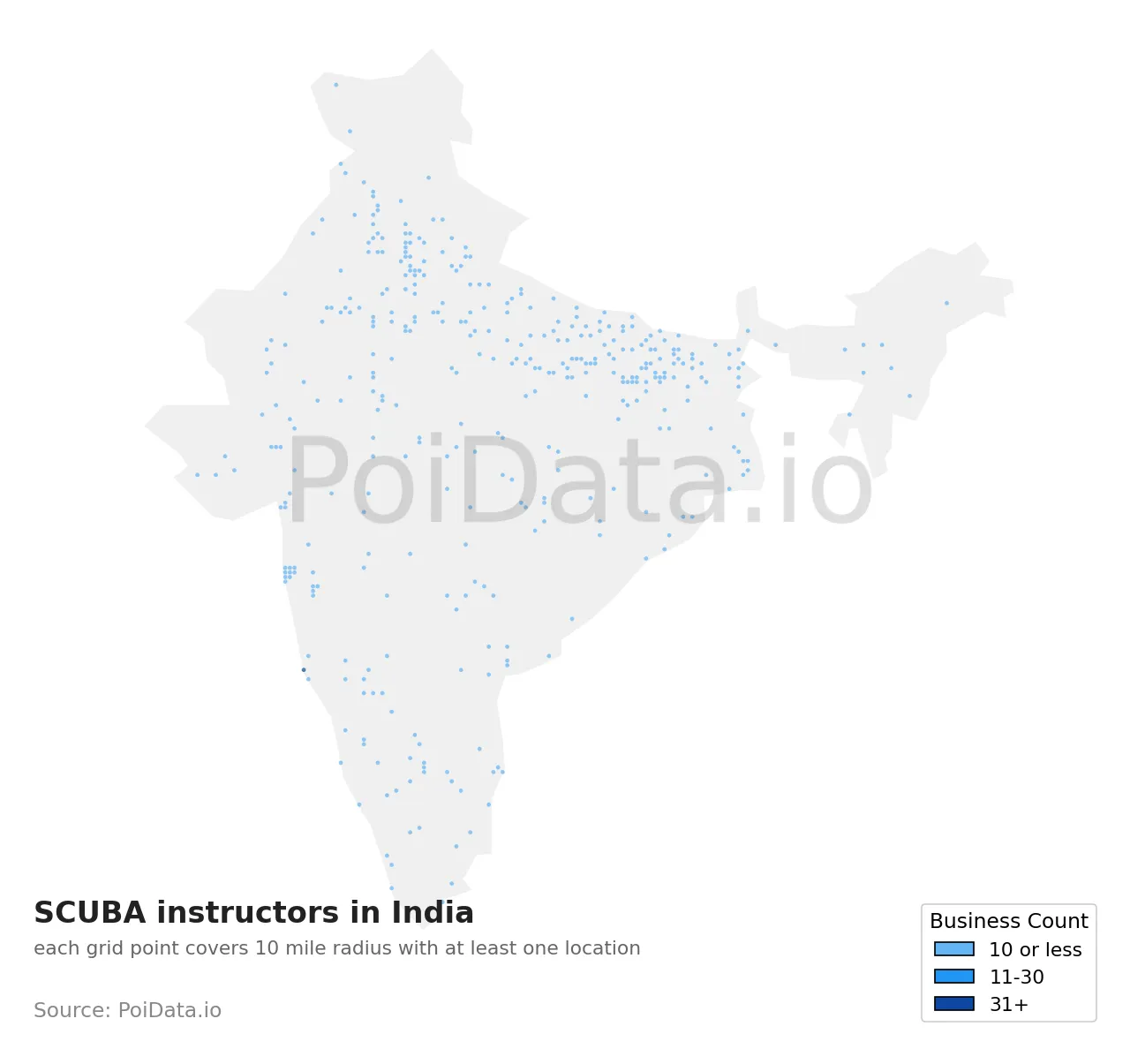 SCUBA instructor density map for India
