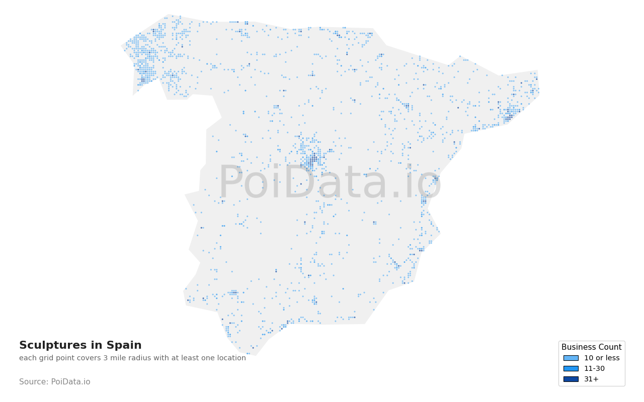Sculpture density map for Spain