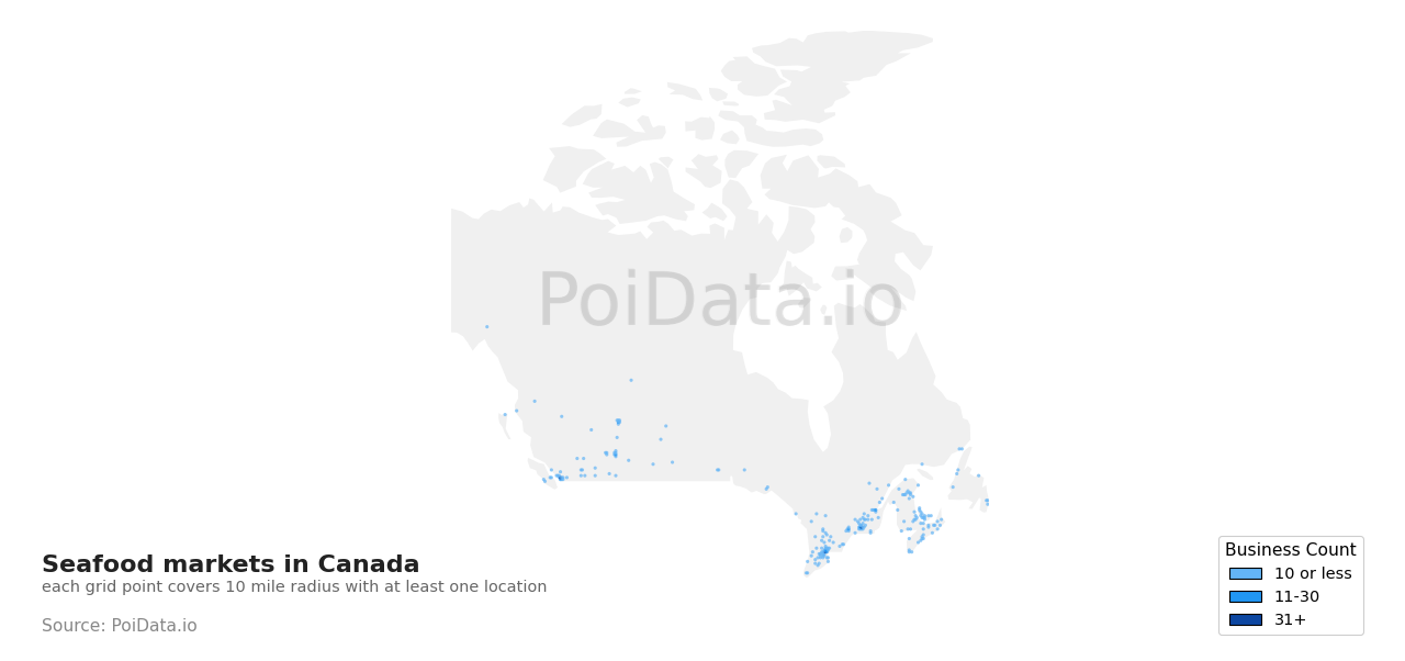 Seafood market density map for Canada