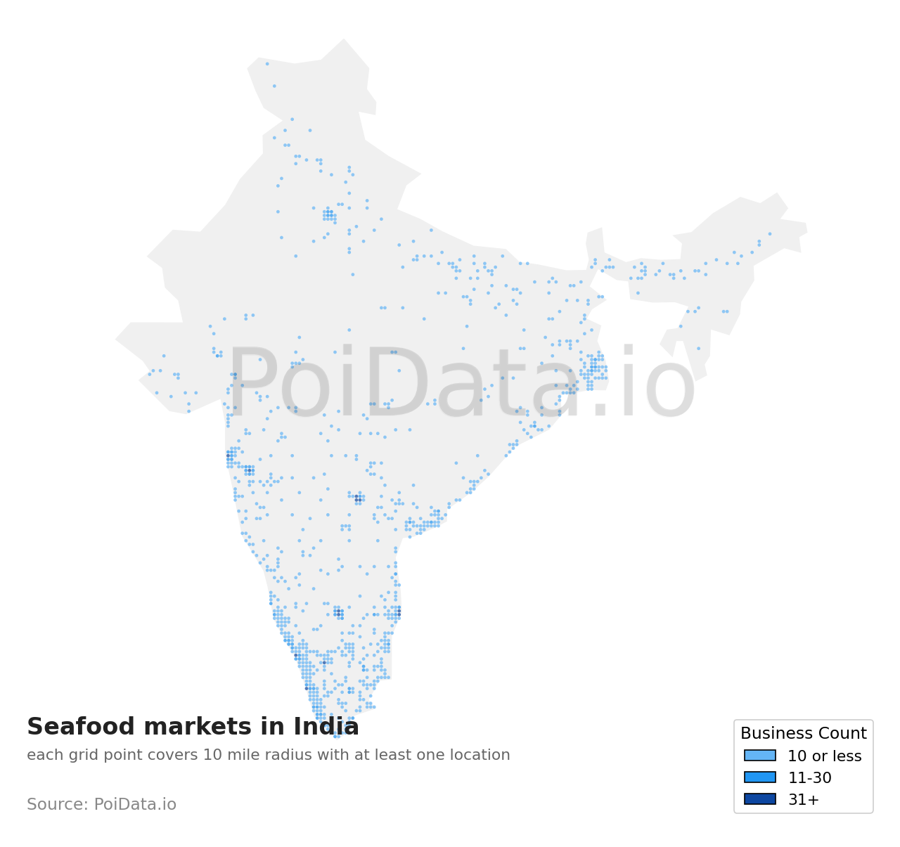 Seafood market density map for India