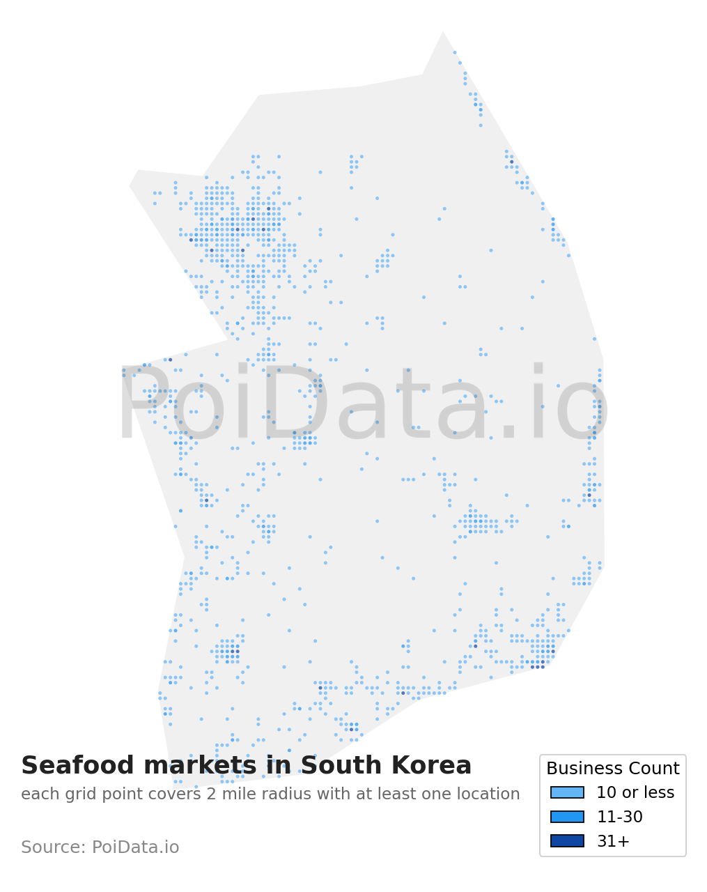 Seafood market density map for South Korea