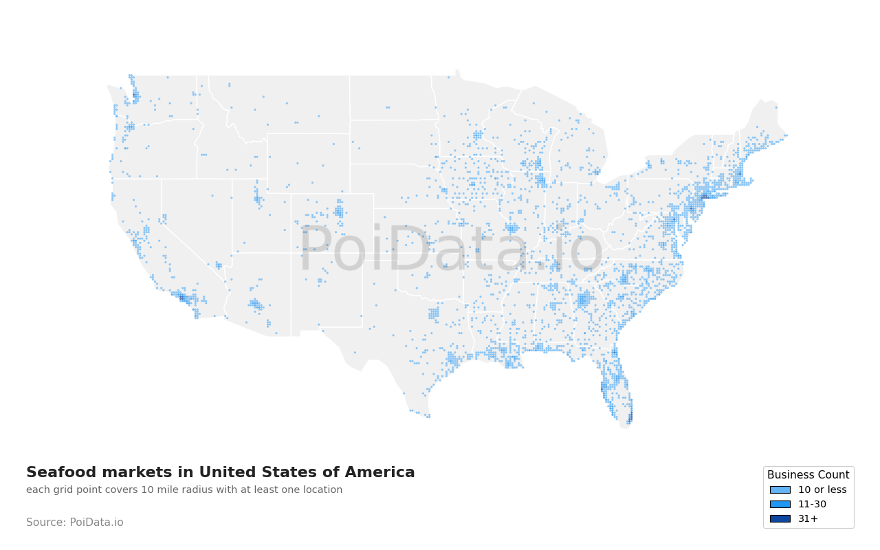 Seafood market density map for United States