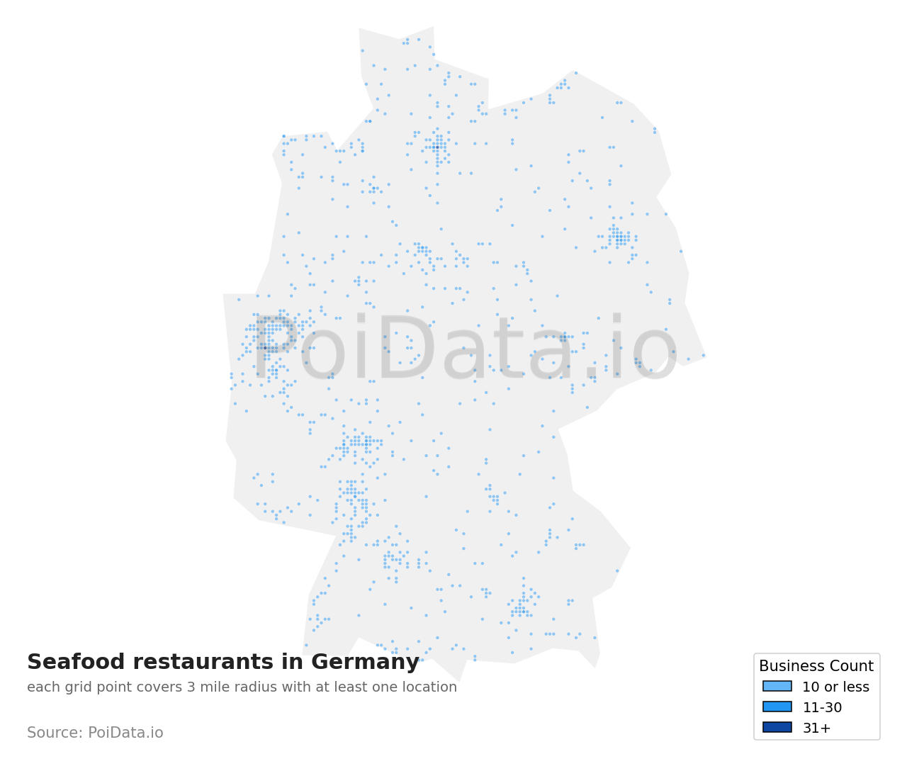 Seafood restaurant density map for Germany