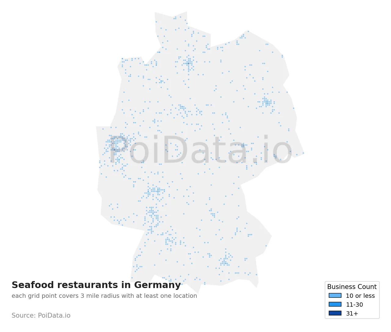 Seafood restaurant density map for Germany