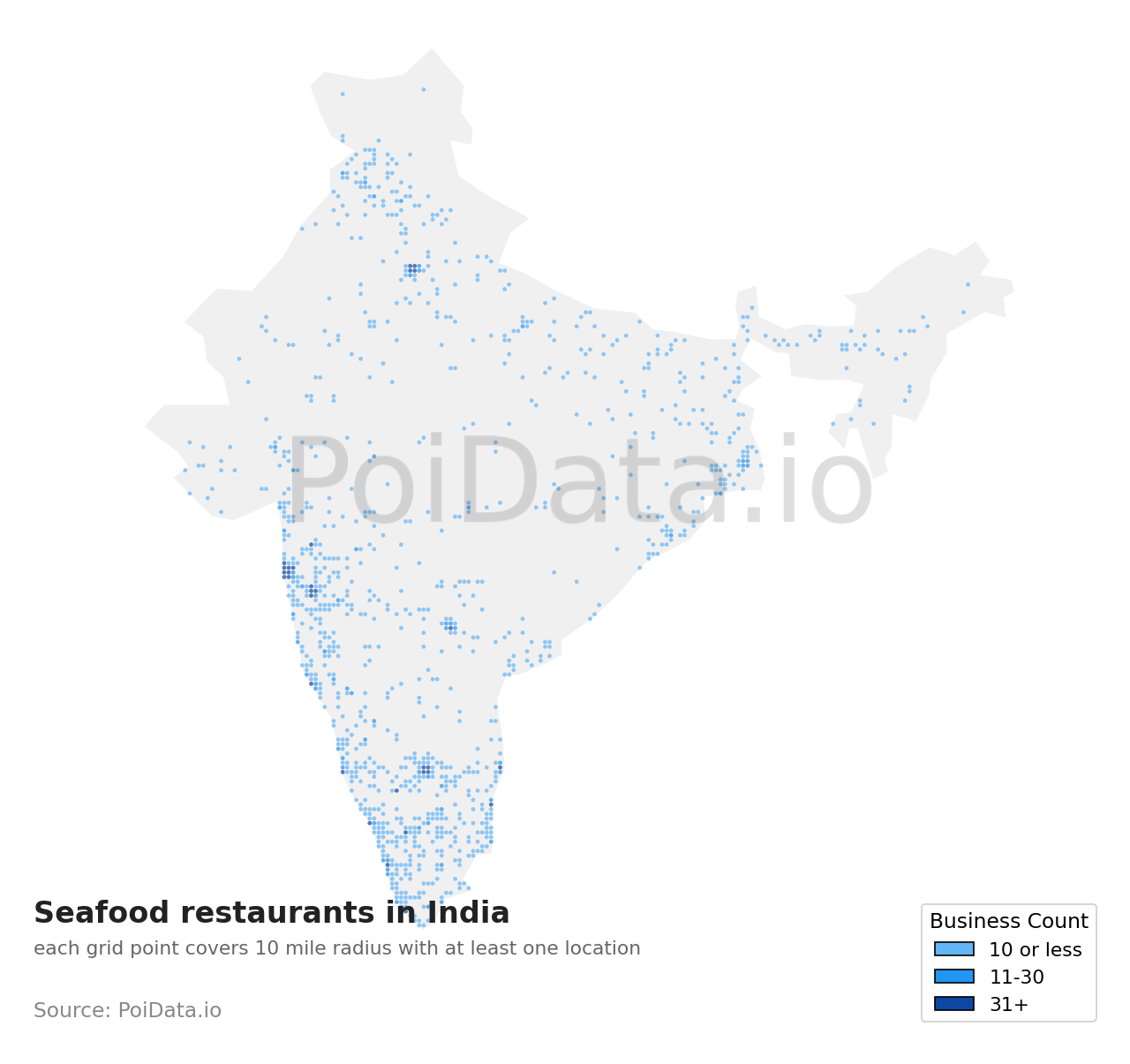 Seafood restaurant density map for India