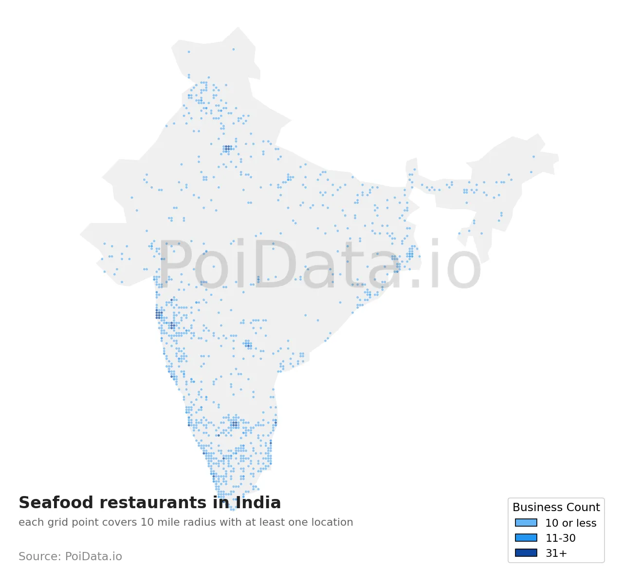 Seafood restaurant density map for India