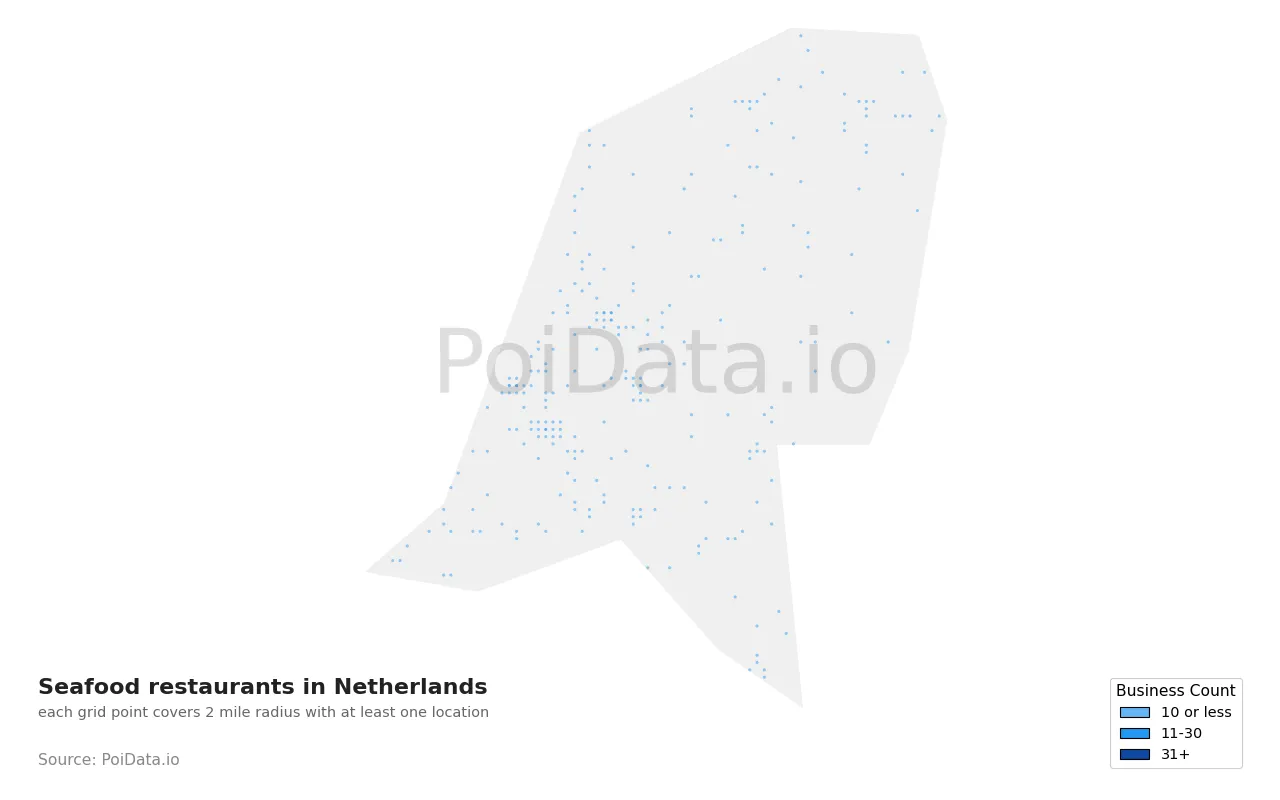 Seafood restaurant density map for Netherlands