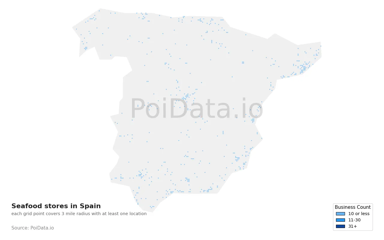 Seafood store density map for Spain