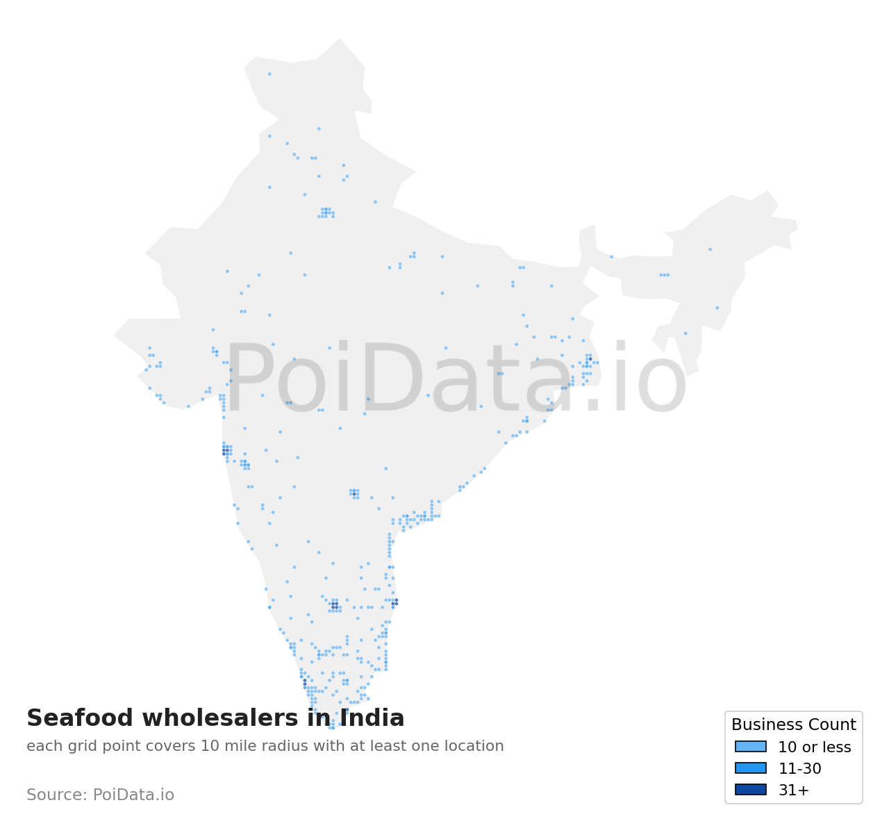Seafood wholesaler density map for India