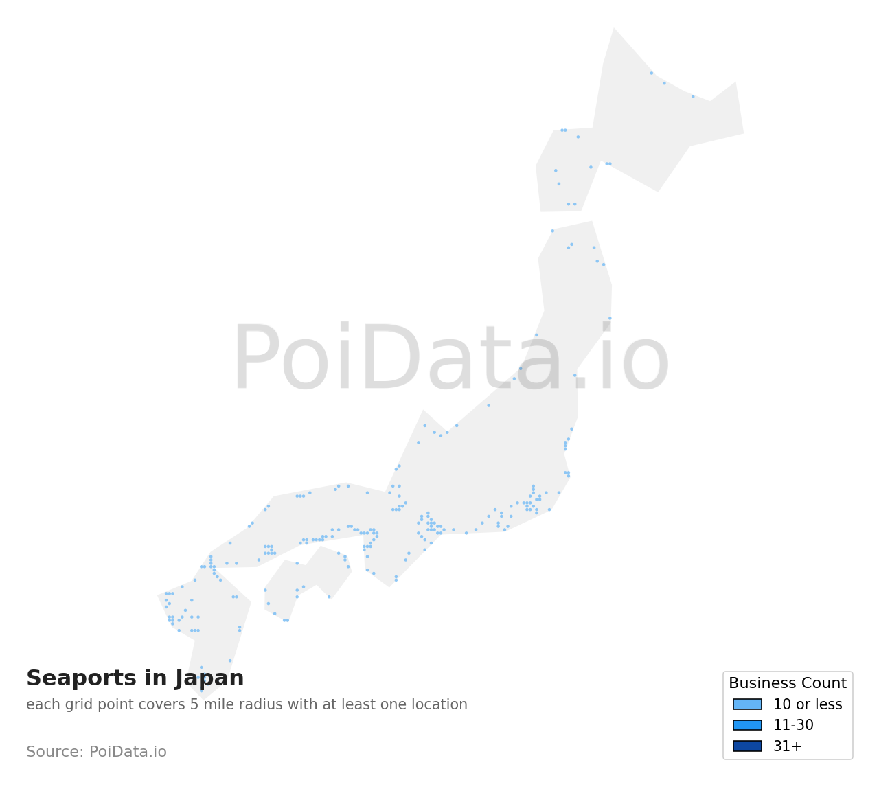 Seaport density map for Japan