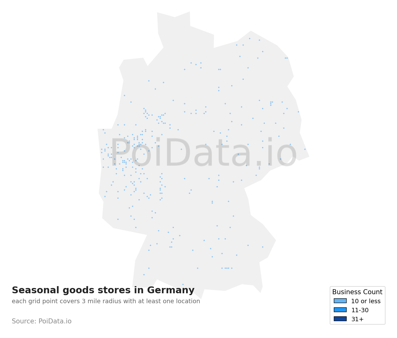 Seasonal goods store density map for Germany