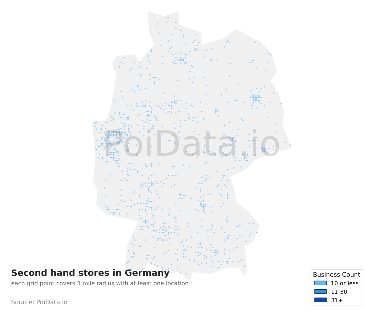 Second hand store density map for Germany