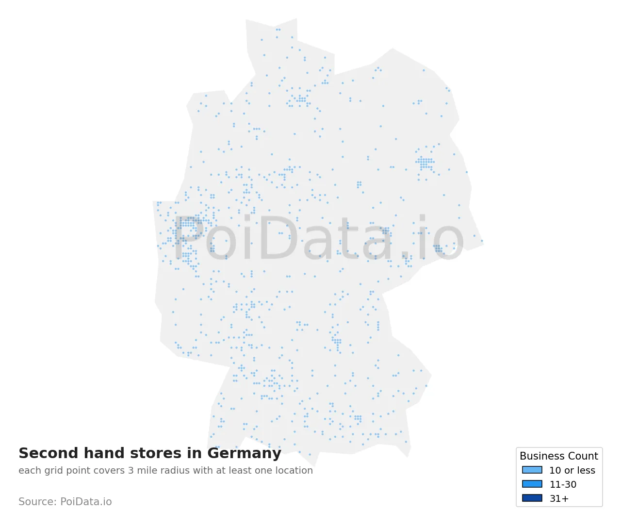 Second hand store density map for Germany