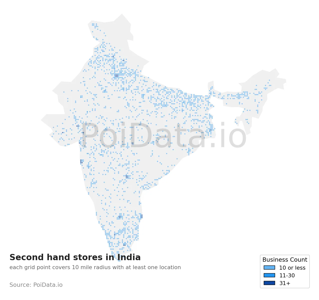 Second hand store density map for India