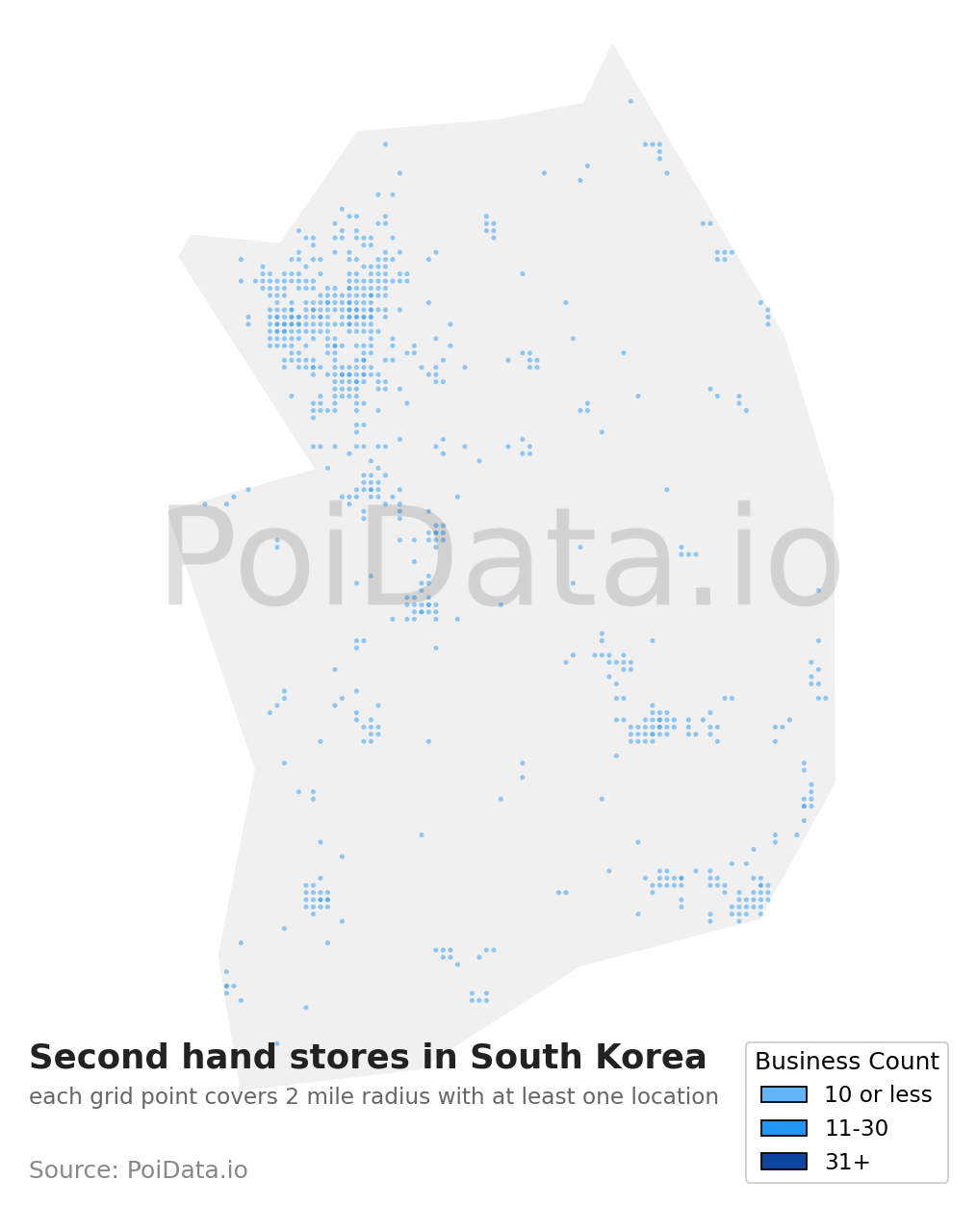 Second hand store density map for South Korea