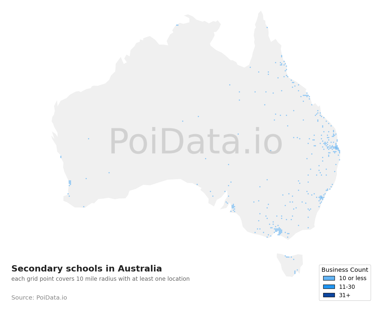 Secondary school density map for Western Australia, Australia