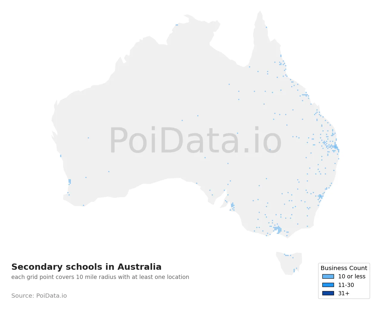 Secondary school density map for Australia