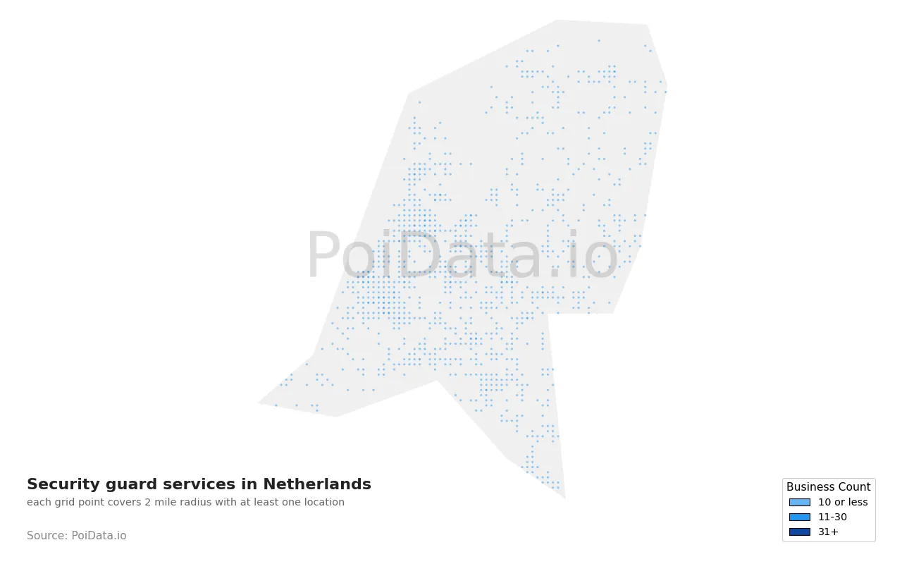 Security guard service density map for Netherlands