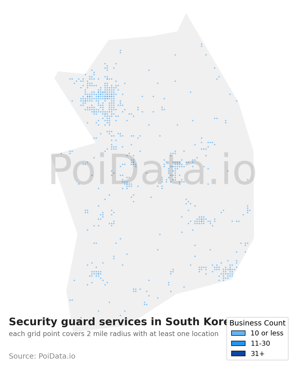 Security guard service density map for South Korea