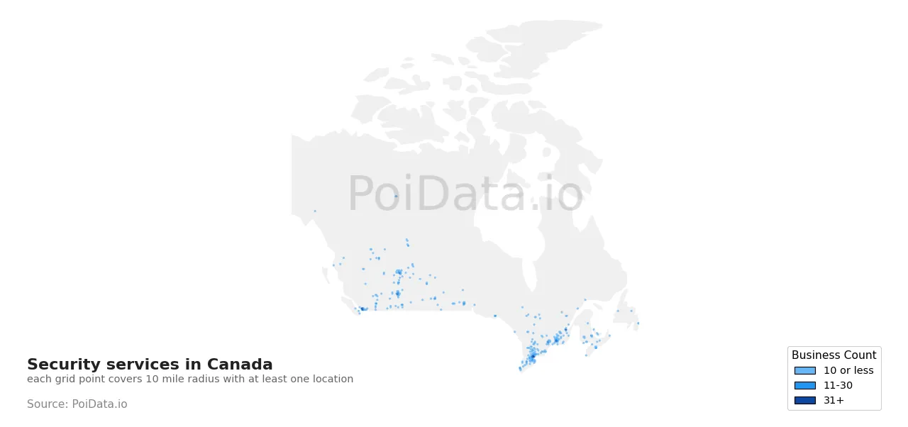 Security service density map for Canada