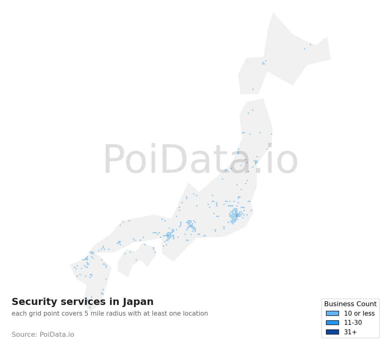 Security service density map for Japan