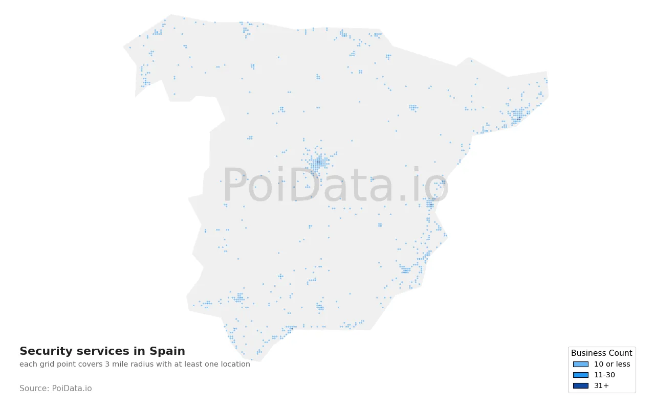 Security service density map for Spain