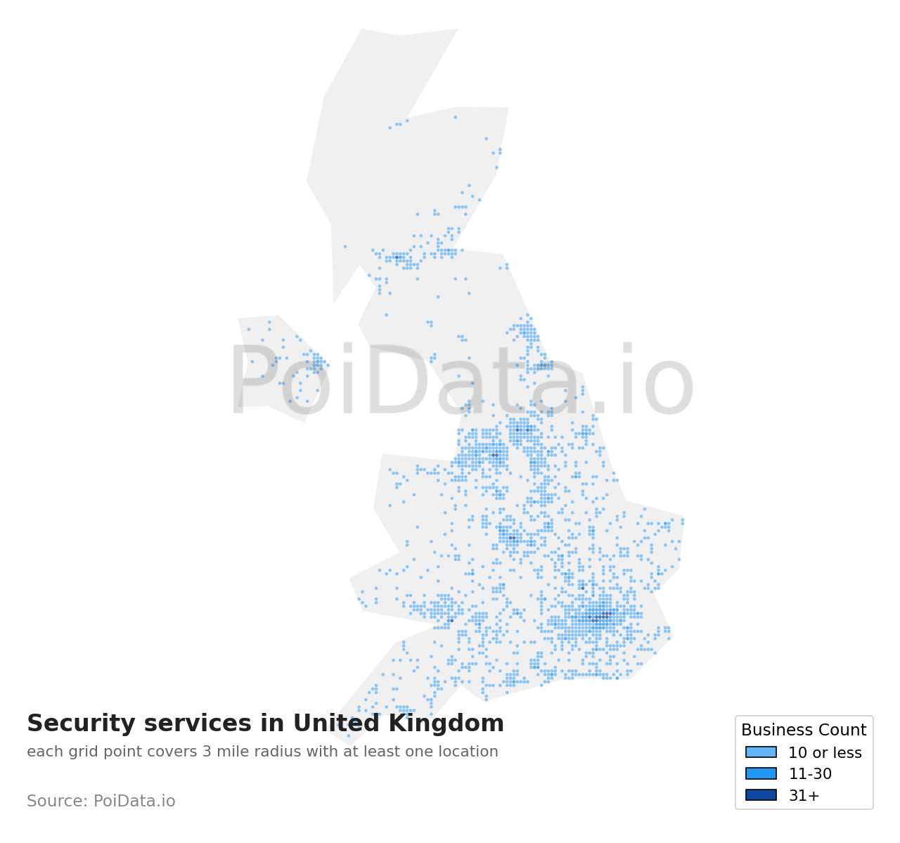 Security service density map for United Kingdom