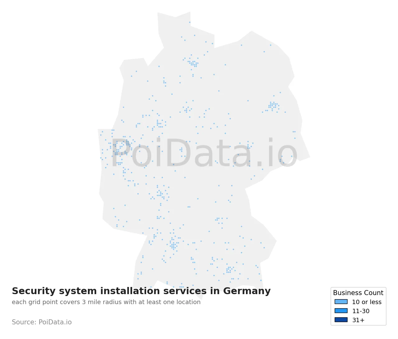 Security system installation service density map for Germany