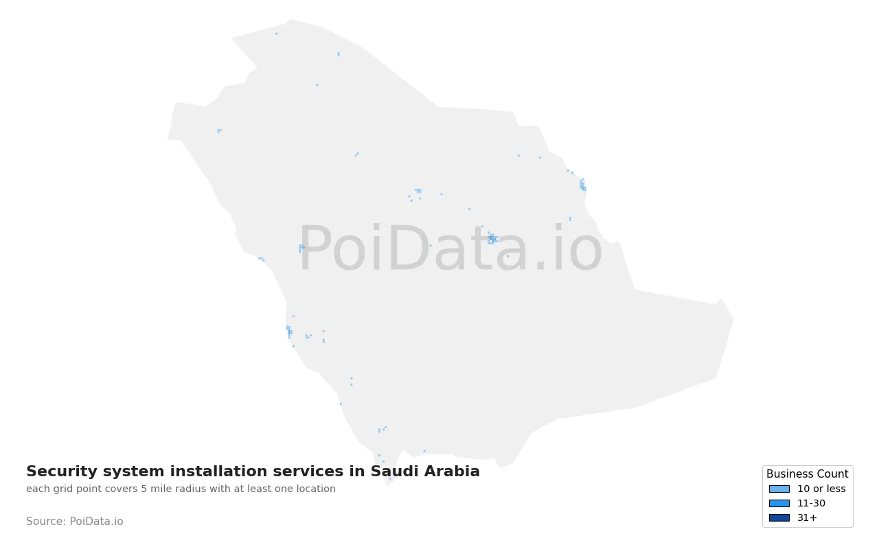 Security system installation service density map for Saudi Arabia