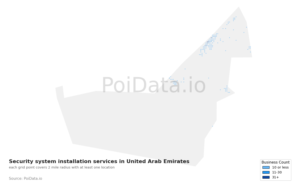 Security system installation service density map for United Arab Emirates