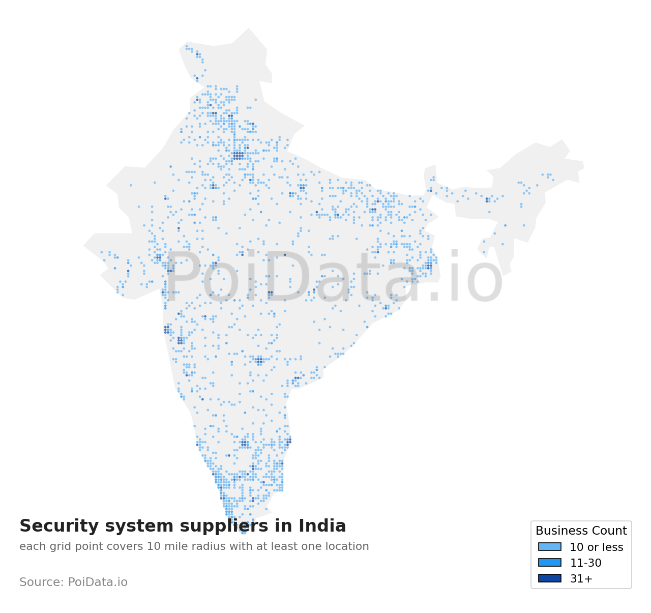 Security system supplier density map for India