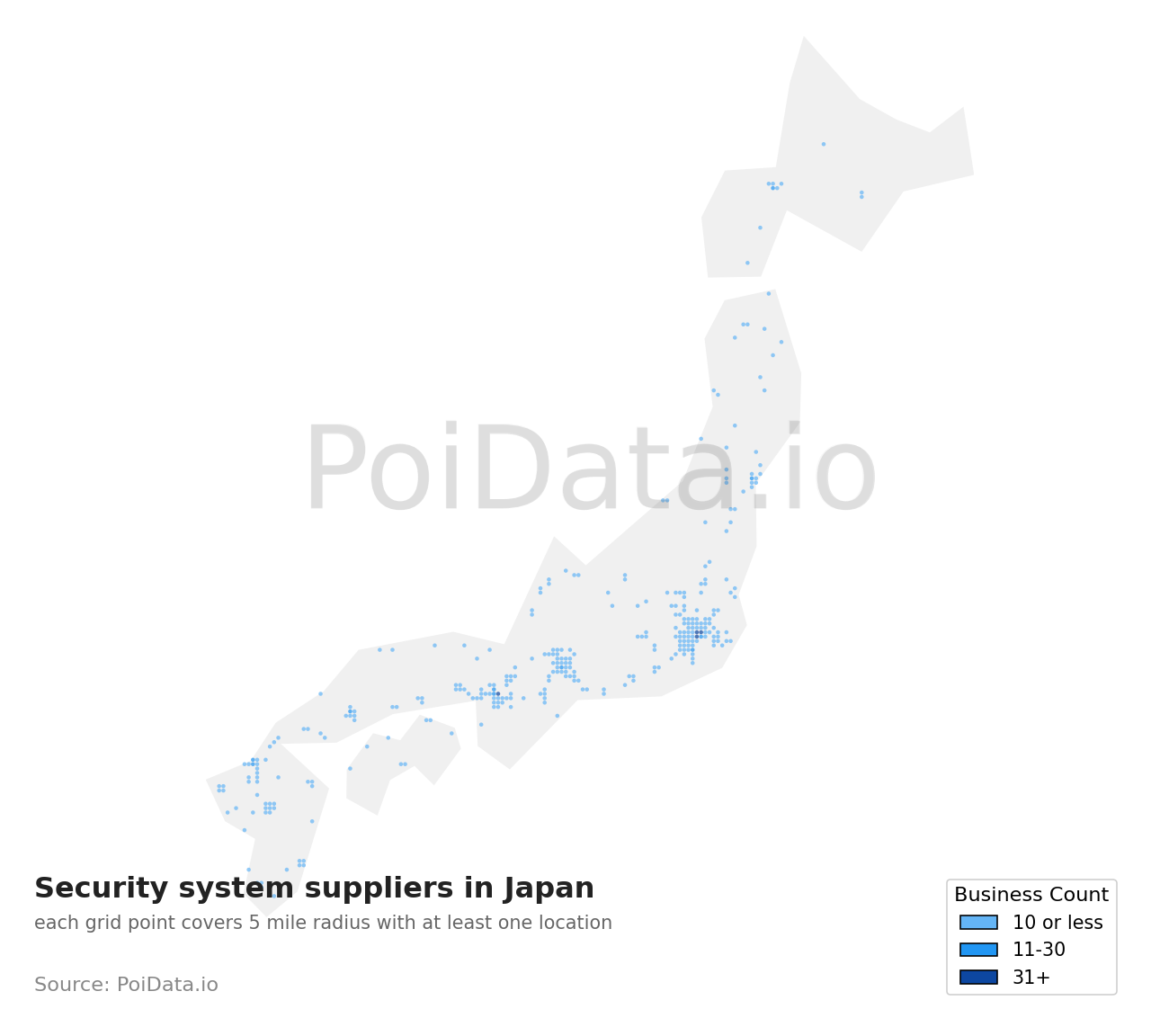 Security system supplier density map for Shizuoka, Japan