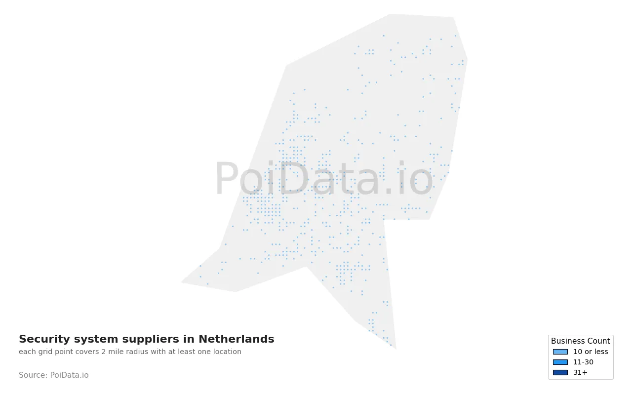 Security system supplier density map for Netherlands