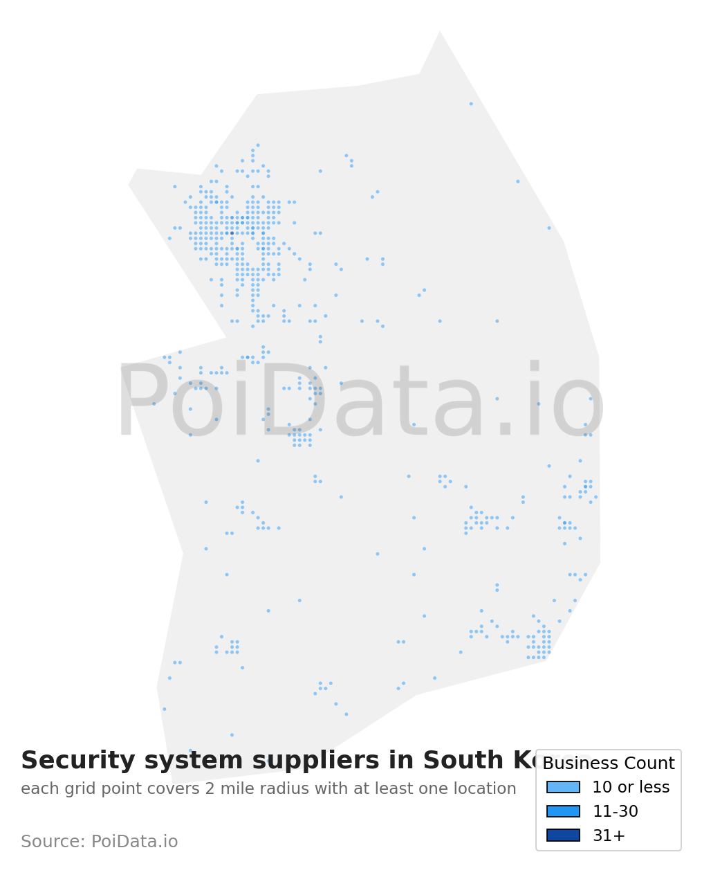 Security system supplier density map for South Korea