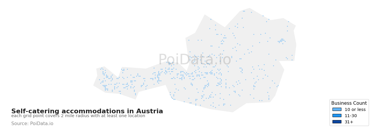 Self-catering accommodation density map for Austria