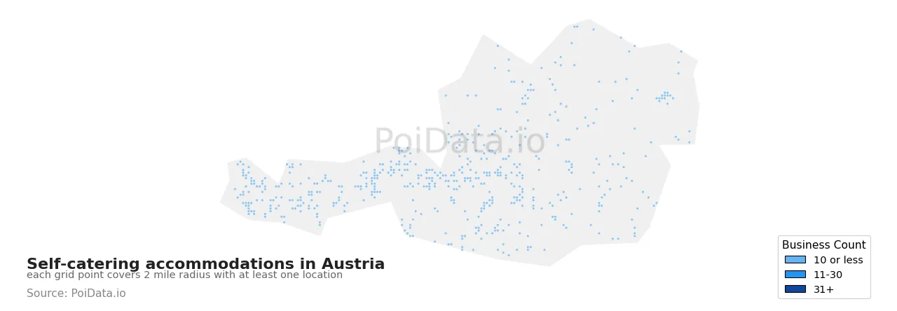 Self-catering accommodation density map for Austria