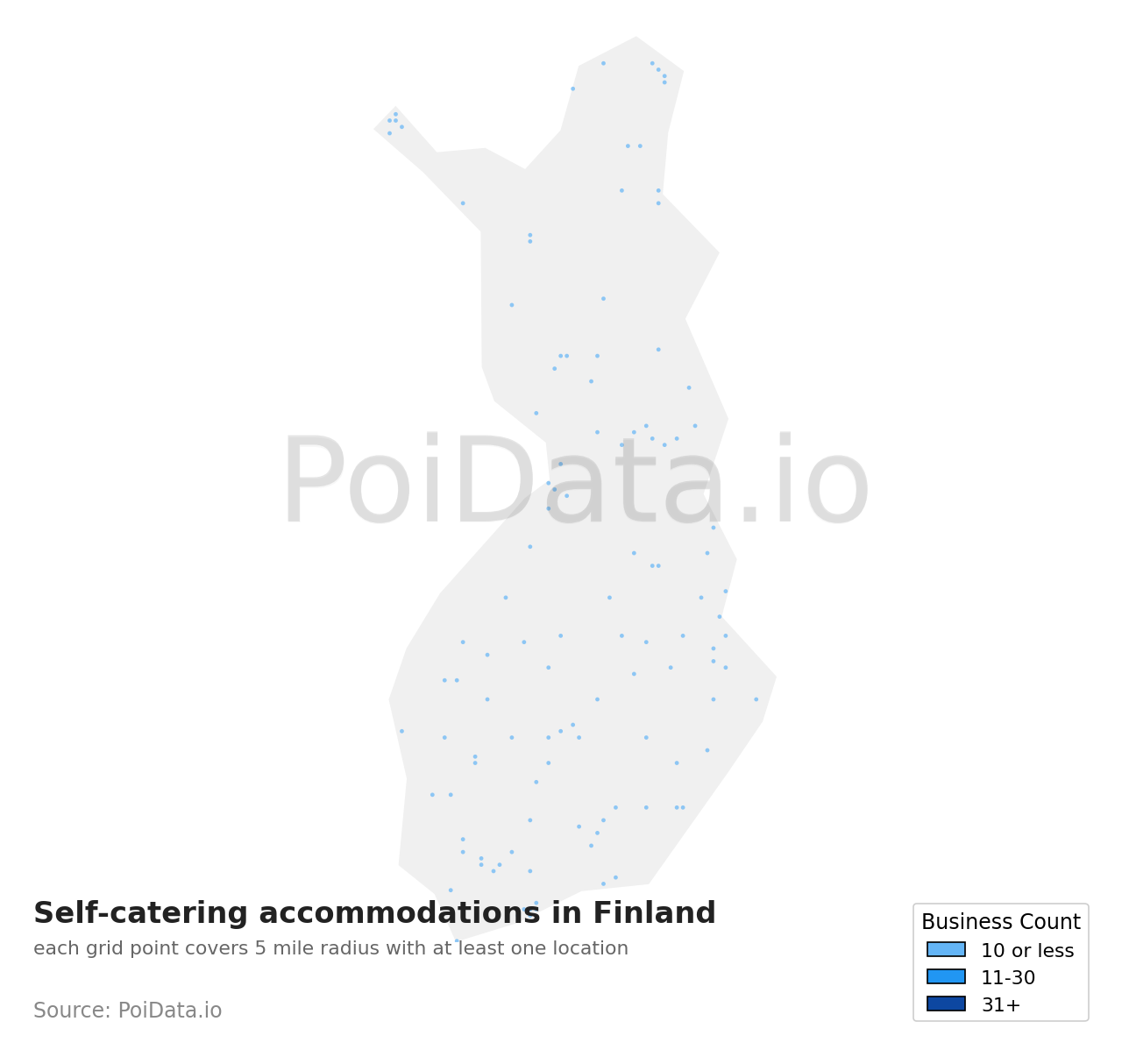 Self-catering accommodation density map for Finland