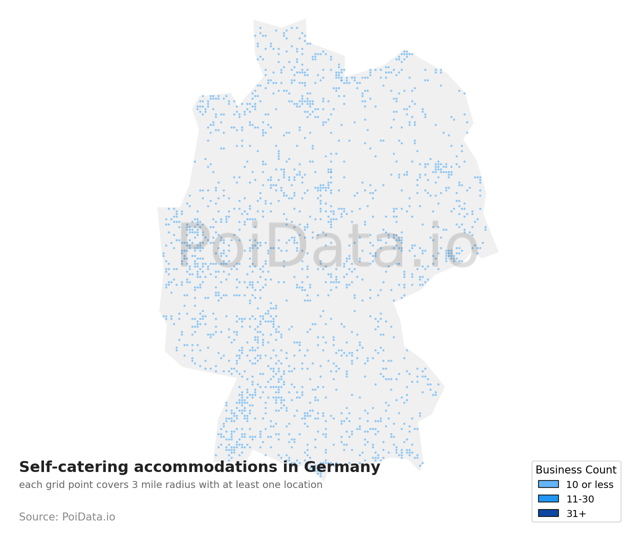 Self-catering accommodation density map for Germany
