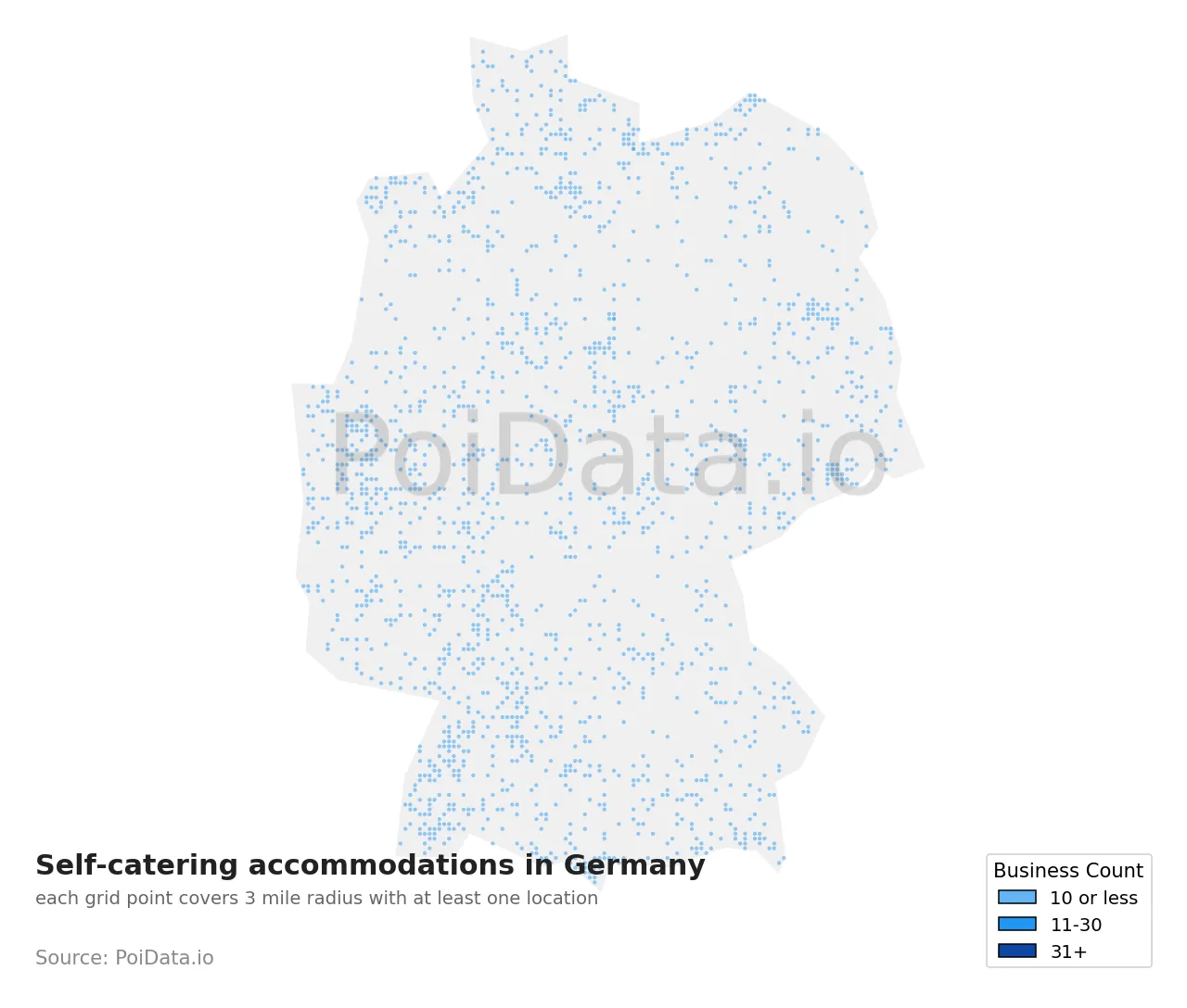 Self-catering accommodation density map for Germany