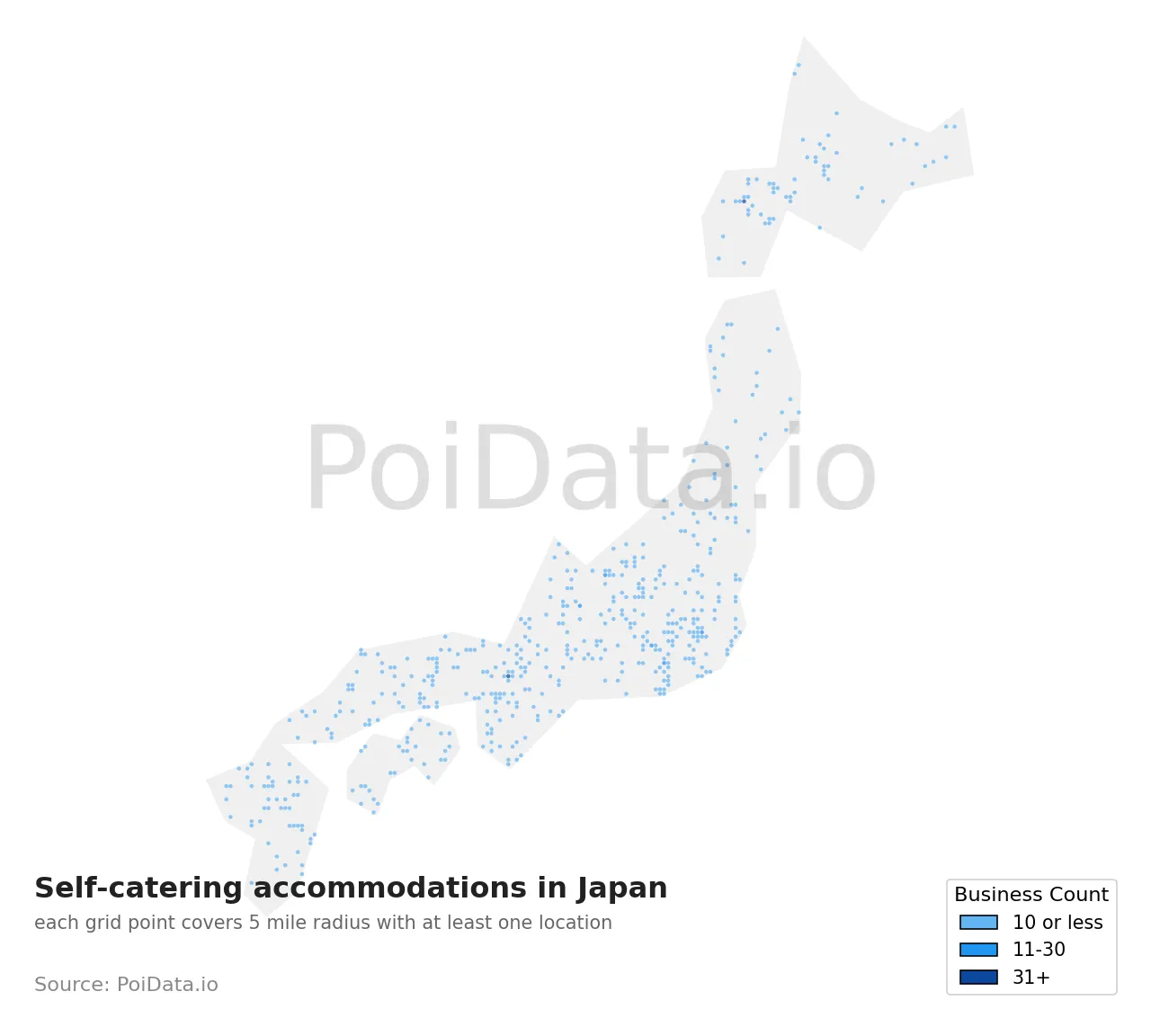 Self-catering accommodation density map for Japan